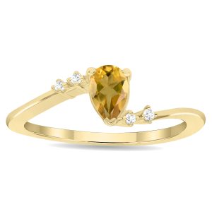Women's Pear Shaped Citrine and Diamond Wave Ring in 10K Yellow Gold- GRG61138CT