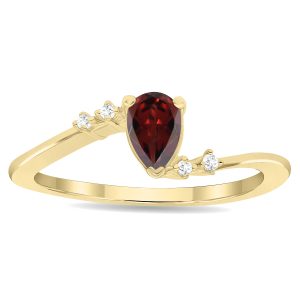 Women's Pear Shaped Garnet and Diamond Wave Ring in 10K Yellow Gold- GRG61138GT