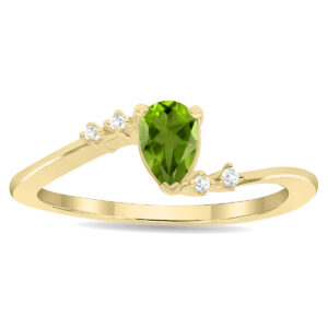 Women's Pear Shaped Peridot and Diamond Wave Ring in 10K Yellow Gold- GRG61138PD