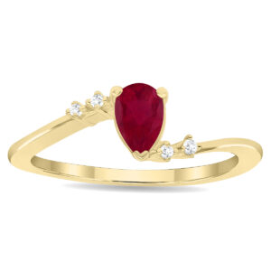 Women's Pear Shaped Ruby and Diamond Wave Ring in 10K Yellow Gold- GRG61138RB