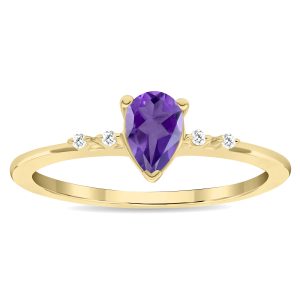 Women's Pear Shaped Amethyst and Diamond Sparkle Ring in 10K Yellow Gold- GRG61139AM