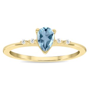 Women's Pear Shaped Aquamarine and Diamond Sparkle Ring in 10K Yellow Gold- GRG61139AQ