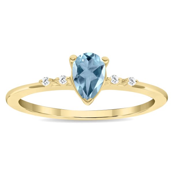Women's Pear Shaped Aquamarine and Diamond Sparkle Ring in 10K Yellow Gold- GRG61139AQ