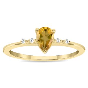 Women's Pear Shaped Citrine and Diamond Sparkle Ring in 10K Yellow Gold- GRG61139CT