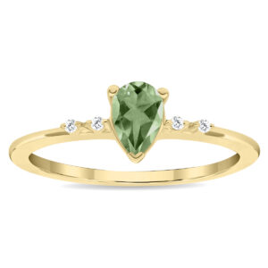 Women's Pear Shaped Green Amethyst and Diamond Sparkle Ring in 10K Yellow Gold- GRG61139GA