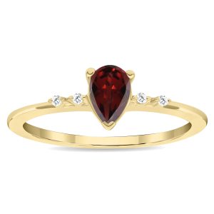 Women's Pear Shaped Garnet and Diamond Sparkle Ring in 10K Yellow Gold- GRG61139GT
