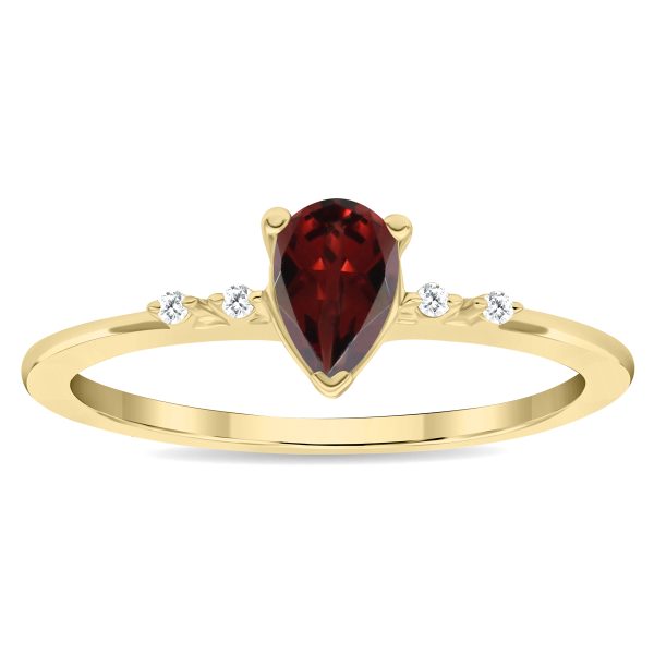 Women's Pear Shaped Garnet and Diamond Sparkle Ring in 10K Yellow Gold- GRG61139GT
