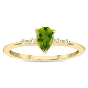 Women's Pear Shaped Peridot and Diamond Sparkle Ring in 10K Yellow Gold- GRG61139PD