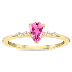 Women's Pear Shaped Pink Topaz and Diamond Sparkle Ring in 10K Yellow Gold- GRG61139PZ