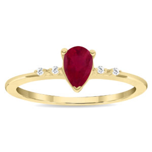 Women's Pear Shaped Ruby and Diamond Sparkle Ring in 10K Yellow Gold- GRG61139RB