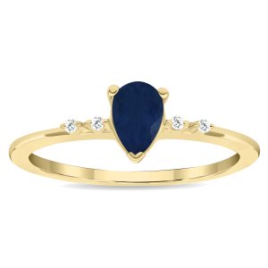 Women's Pear Shaped Sapphire and Diamond Sparkle Ring in 10K Yellow Gold- GRG61139SP