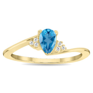 Women's Pear Shaped Blue Topaz and Diamond Tierra Ring in 10K Yellow Gold- GRG61140BT