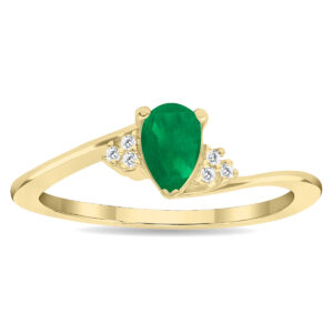 Women's Pear Shaped Emerald and Diamond Tierra Ring in 10K Yellow Gold- GRG61140EM
