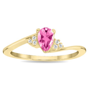 Women's Pear Shaped Pink Topaz and Diamond Tierra Ring in 10K Yellow Gold- GRG61140PZ