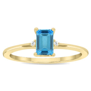 Women's Emerald Cut Blue Topaz and Diamond Classic Ring in 10K Yellow Gold- GRG61141BT