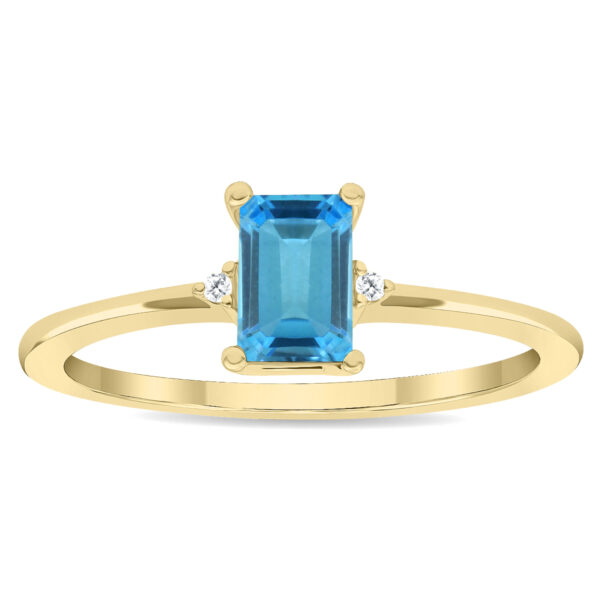 Women's Emerald Cut Blue Topaz and Diamond Classic Ring in 10K Yellow Gold- GRG61141BT