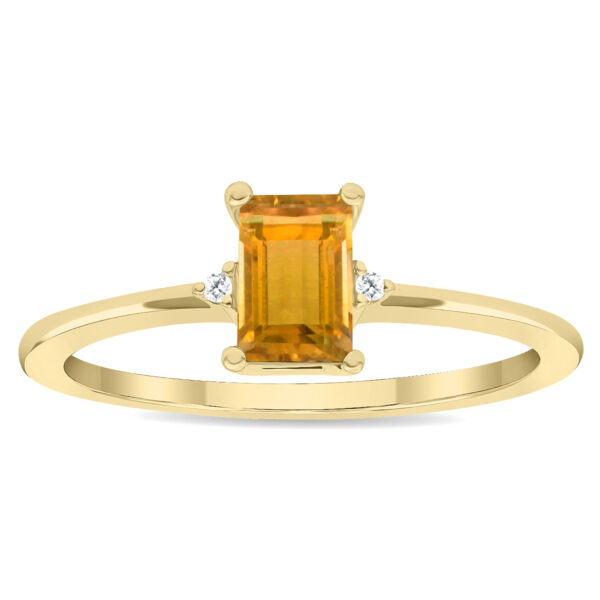 Women's Emerald Cut Citrine and Diamond Classic Ring in 10K Yellow Gold- GRG61141CT