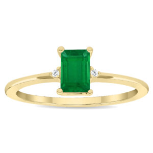 Women's Emerald Cut Emerald and Diamond Classic Ring in 10K Yellow Gold- GRG61141EM