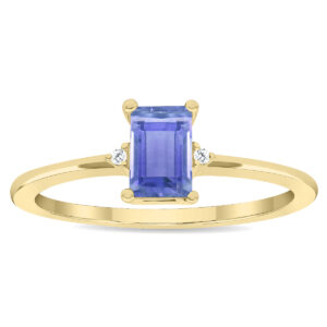 Women's Emerald Cut Tanzanite and Diamond Classic Ring in 10K Yellow Gold- GRG61141TZ