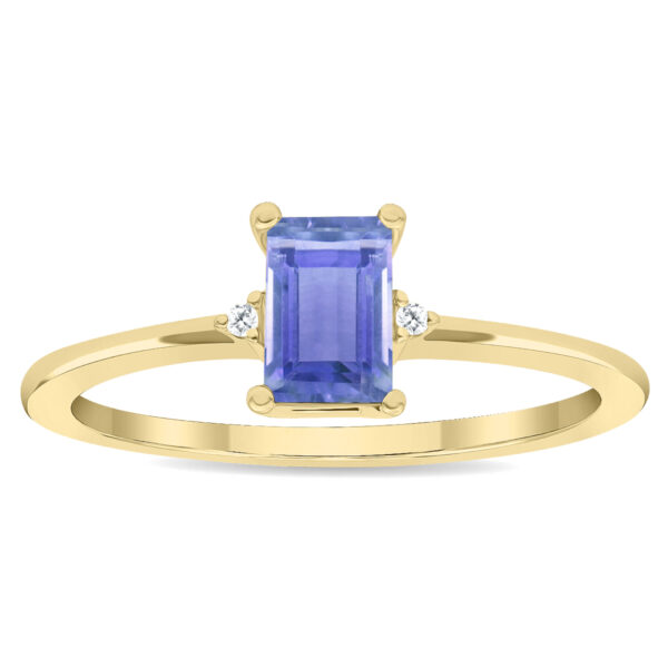 Women's Emerald Cut Tanzanite and Diamond Classic Ring in 10K Yellow Gold- GRG61141TZ