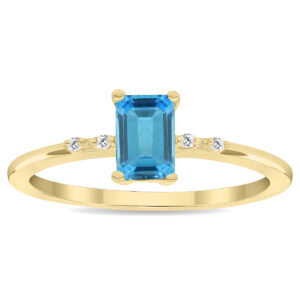 Women's Emerald Cut Blue Topaz and Diamond Sparkle Ring in 10K Yellow Gold- GRG61144BT