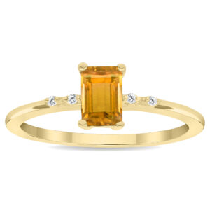 Women's Emerald Cut Citrine and Diamond Sparkle Ring in 10K Yellow Gold- GRG61144CT