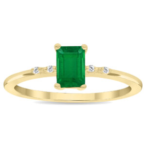 Women's Emerald Cut Emerald and Diamond Sparkle Ring in 10K Yellow Gold- GRG61144EM
