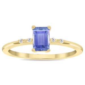 Women's Emerald Cut Tanzanite and Diamond Sparkle Ring in 10K Yellow Gold- GRG61144TZ