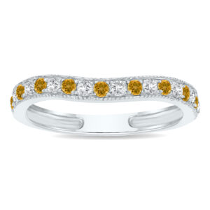 Citrine and Diamond Channel Set Wedding Band in 10K White Gold- GRG61173CT