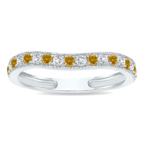 Citrine and Diamond Channel Set Wedding Band in 10K White Gold- GRG61173CT