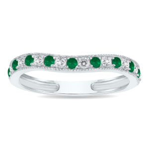 Emerald and Diamond Channel Set Wedding Band in 10K White Gold- GRG61173EM