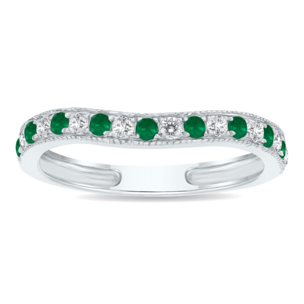 Emerald and Diamond Channel Set Wedding Band in 10K White Gold- GRG61173EM