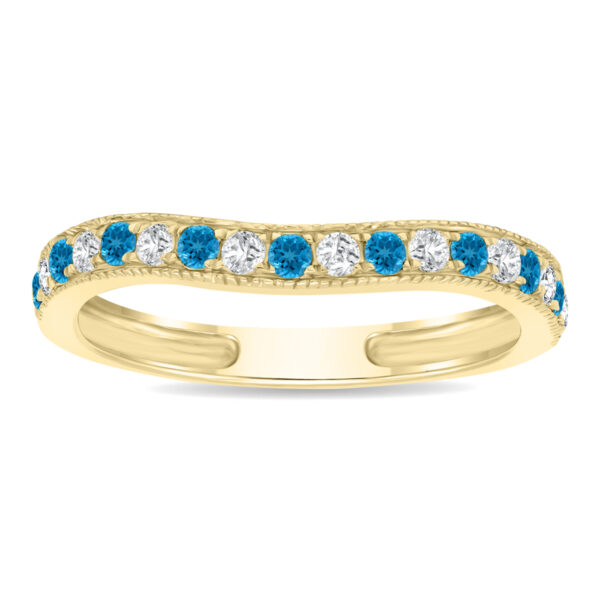 Blue Topaz and Diamond Channel Set Wedding Band in 10K Yellow Gold- GRG61190BT