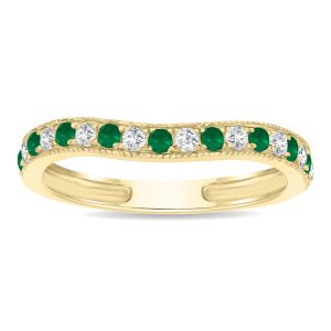 Emerald and Diamond Channel Set Wedding Band in 10K Yellow Gold- GRG61190EM