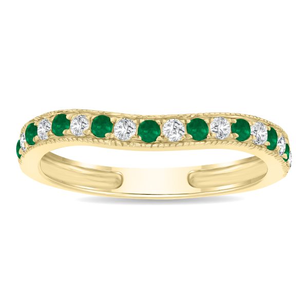 Emerald and Diamond Channel Set Wedding Band in 10K Yellow Gold- GRG61190EM