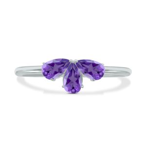 Amethyst Pear Shape Three Stone Ring in 10K White Gold- GRG61892AM