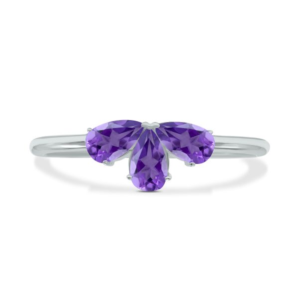 Amethyst Pear Shape Three Stone Ring in 10K White Gold- GRG61892AM