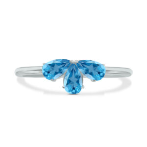 Blue Topaz Pear Shape Three Stone Ring in 10K White Gold- GRG61892BT