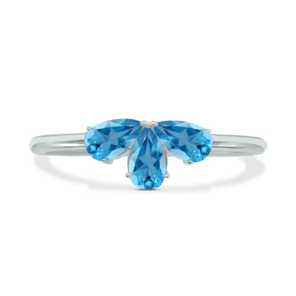 Blue Topaz Pear Shape Three Stone Ring in 10K White Gold- GRG61892BT