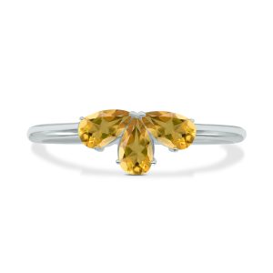 Citrine Pear Shape Three Stone Ring in 10K White Gold- GRG61892CT