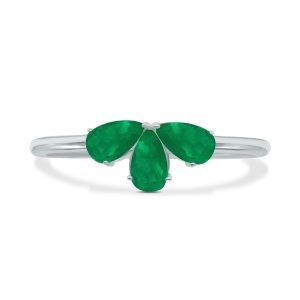 Emerald Pear Shape Three Stone Ring in 10K White Gold- GRG61892EM