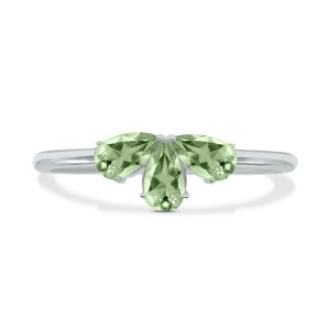 Green Amethyst Pear Shape Three Stone Ring in 10K White Gold- GRG61892GA