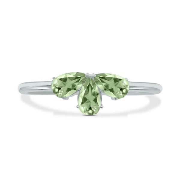 Green Amethyst Pear Shape Three Stone Ring in 10K White Gold- GRG61892GA