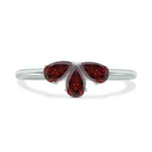 Garnet Pear Shape Three Stone Ring in 10K White Gold- GRG61892GT