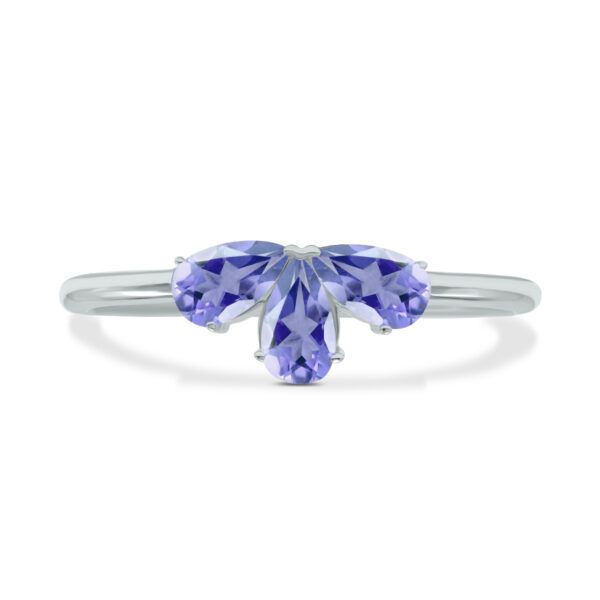Tanzanite Pear Shape Three Stone Ring in 10K White Gold- GRG61892TZ