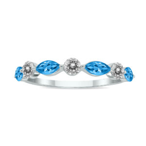 3/4 CTW Marquise Shape Blue Topaz and Diamond Wedding Band in 10K White Gold- GRG61897BT