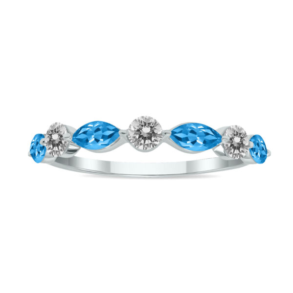 3/4 CTW Marquise Shape Blue Topaz and Diamond Wedding Band in 10K White Gold- GRG61897BT