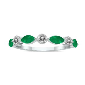 3/4 CTW Marquise Shape Emerald and Diamond Wedding Band in 10K White Gold- GRG61897EM