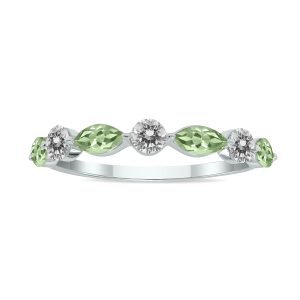 3/4 CTW Marquise Shape Green Amethyst and Diamond Wedding Band in 10K White Gold- GRG61897GA