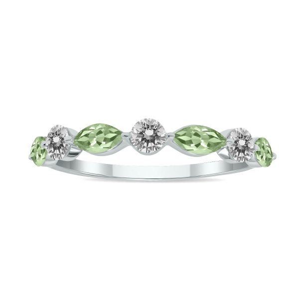 3/4 CTW Marquise Shape Green Amethyst and Diamond Wedding Band in 10K White Gold- GRG61897GA